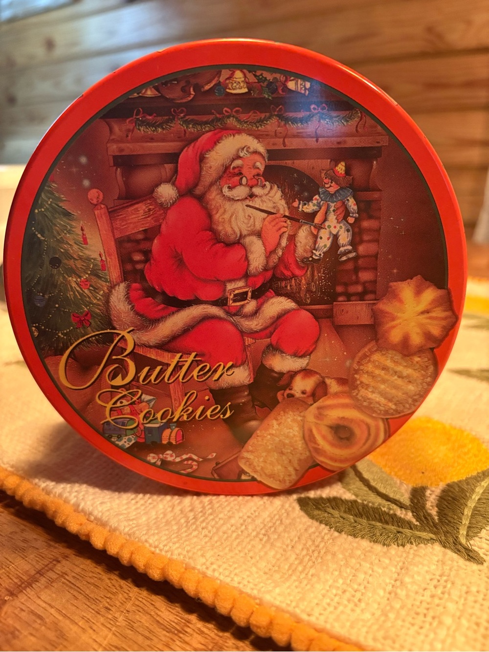 Source Unknown Red Holiday Butter Cookies Tin with Santa Illustration